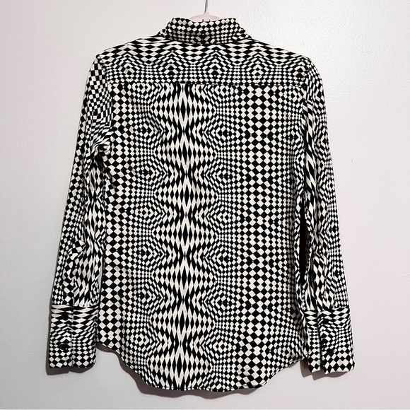 NWT Zara Black & Off-White Whimsical Geometric Y2K Inspired Collared Button-Down - Picture 14 of 15